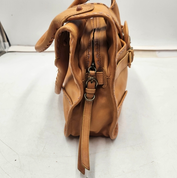 Cole Haan Musturd Yellow Leather Hobo Shoulder Hand Bag Whipstitch Boho Medium - Picture 16 of 16